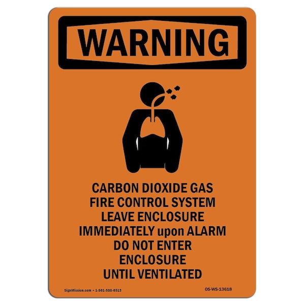 Safety Sign, OSHA WARNING, 5" Height, Carbon Dioxide, Portrait, 10PK